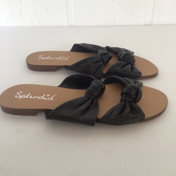 SPLENDID BLACK LEATHER DOUBLE KNOT FLAT SANDALS SIZE 7.5 - Picture 7 of 16